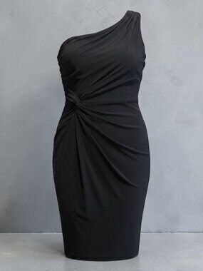 Adrianna Papell  One-Shoulder Evening Dress Ruched Side | Color Black | Size 14